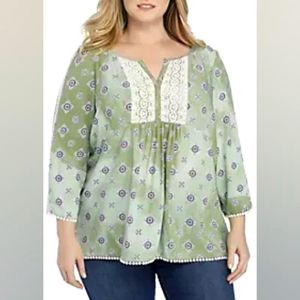 Crown & Ivy™Plus Size 3/4 Sleeve Boho Peasant Mix Print Blouse